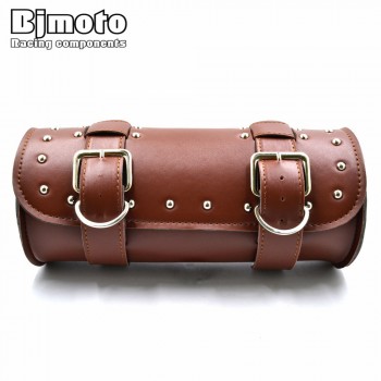 BJMOTO Motorcycle Saddle Bags Black Brown Leather Motorbike Side Tool Tail Bag PU Luggage Borsello Moto for Harley Universal