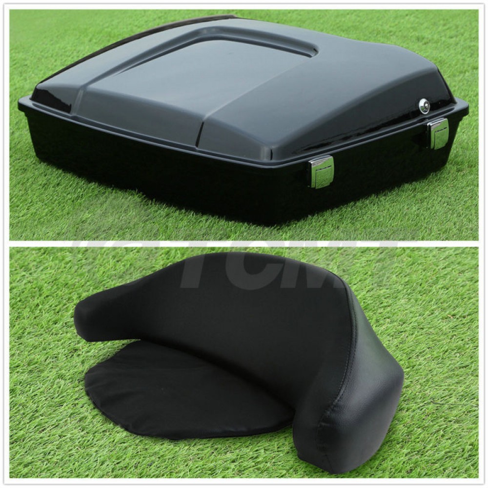 Motorcycle Motorbike Razor Tour Pak Trunk with Wrap Around Backrest for Harley Touring Models Road King 97-13