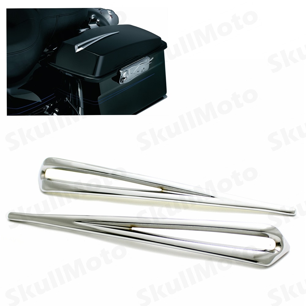 2Pcs Motorcycle Parts Chrome Slotted Saddlebag Lid Accents For Harley 1993-2013 Road Street Tour Glide Touring FLHT FLTR FLHR