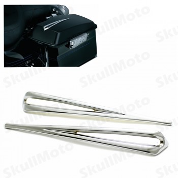 2Pcs Motorcycle Parts Chrome Slotted Saddlebag Lid Accents For Harley 1993-2013 Road Street Tour Glide Touring FLHT FLTR FLHR