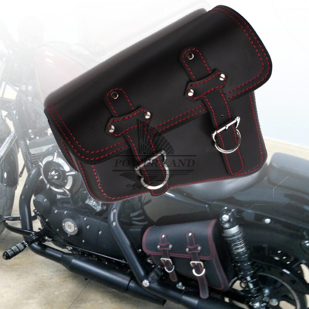 for Harley Sportster XL 883 1pcs New Black PU Leather Red Line Motorcycle Luggage Side Saddle Bags Rider Motorbike Panniers