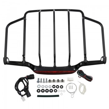 Chrome Black Tour Pak Pack Top Luggage Rack w/ LED For Harley Touring Electra Glide Road King Street Glide Dus