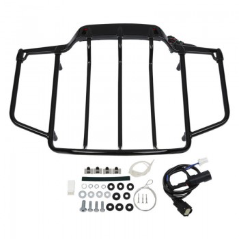 Chrome Black Tour Pak Pack Top Luggage Rack w/ LED For Harley Touring Electra Glide Road King Street Glide Dus