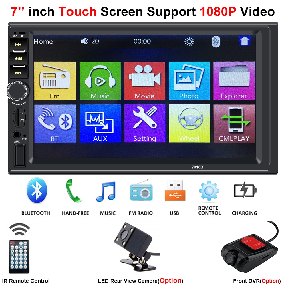 2 Din Central Multimidia Car Multimedia DVR Front Rear Camera 2Din 7 Touch Screen Bluetooth Radio Music Movie Player Autoradio