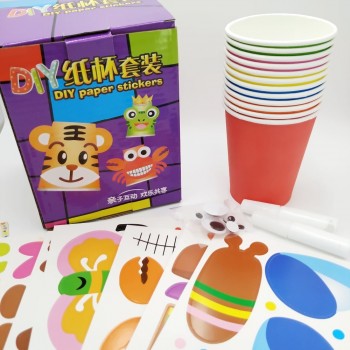 12pcs Children 3D DIY handmade paper cups sticker material kit / Whole set Kids kindergarten school art craft educational toys