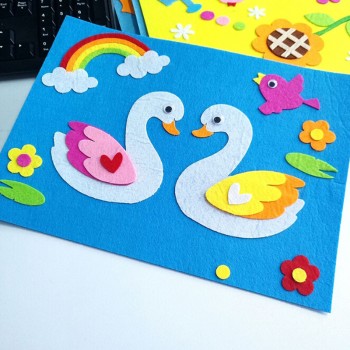 1 Set Children Cartoon DIY Sticker Toys Non-Woven Felt Collage Cute Swan Frog Duck Craft Decoration Stickers Educational Gifts