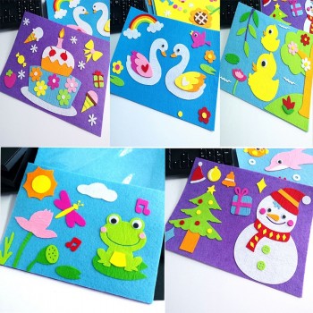 1 Set Children Cartoon DIY Sticker Toys Non-Woven Felt Collage Cute Swan Frog Duck Craft Decoration Stickers Educational Gifts