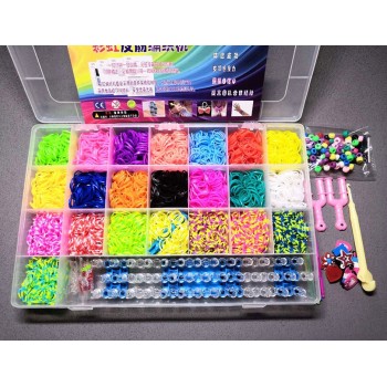 Children Rainbow Elastic bracelet Kits Craft Toy with Weaving Machine Rubber Band Ribbon Knitted Figures Charms Craft 4600pcs