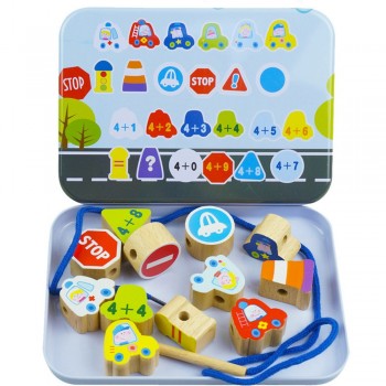Beads Toys  Animals Fruit Beech Wood Block Wooden Toys Stringing Threading Beads Game Early Education Toy for Baby Kids Children