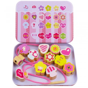 Beads Toys  Animals Fruit Beech Wood Block Wooden Toys Stringing Threading Beads Game Early Education Toy for Baby Kids Children