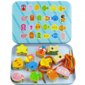 Beads Toys  Animals Fruit Beech Wood Block Wooden Toys Stringing Threading Beads Game Early Education Toy for Baby Kids Children