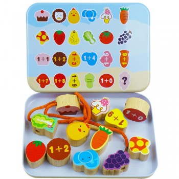 Beads Toys  Animals Fruit Beech Wood Block Wooden Toys Stringing Threading Beads Game Early Education Toy for Baby Kids Children