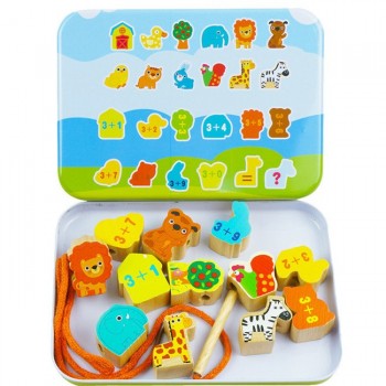 Beads Toys  Animals Fruit Beech Wood Block Wooden Toys Stringing Threading Beads Game Early Education Toy for Baby Kids Children