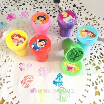 6pcs/bag Rubber Self Inking Stamps Educational Toy Cartoon Princess Stamps Children Hobby School Art Tool of Party Toys Set