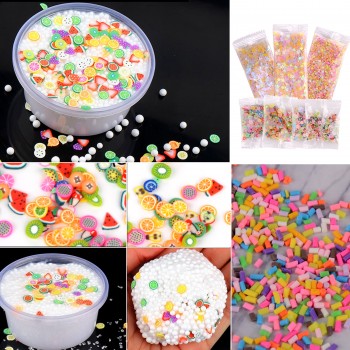 88Pcs 3D Fluffy Foam Slime Foam Balls Kids Toys DIY Craft Slime Supplies Kit Floam Beads Glitter Slices Rainbow Pearl