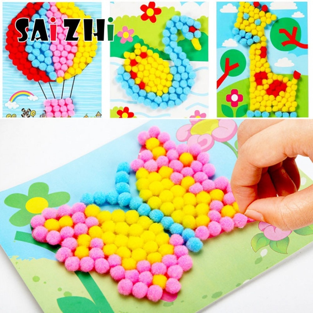 Saizhi Child Toy DIY Hairball Sticky Paper Painting Kindergarten Toy Material Package Children Toy Toys Girl Crafts SZ3613