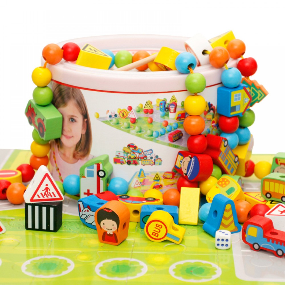 82pcs Wooden Building Blocks Car Shape Beads DIY Wood Beads Toys Traffic scene blocks Childrens Jewelery Making Utilities toys
