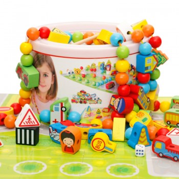 82pcs Wooden Building Blocks Car Shape Beads DIY Wood Beads Toys Traffic scene blocks Childrens Jewelery Making Utilities toys