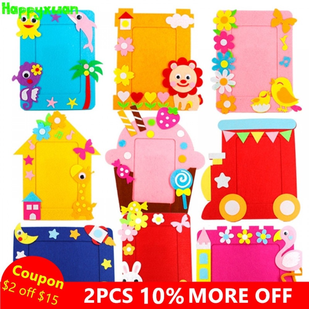 Happyxuan 10pcs Kids DIY Felt Craft Kits Picture Photo Frame Cartoon Dolphins Kindergarten Baby Creative Educational Toys 2018