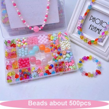 Kid Beads Kit Set Findings For Jewelry Making Girl Toy Mix Color Acrylic Beads Toy With Box For Children DIY Bracelet Neckless