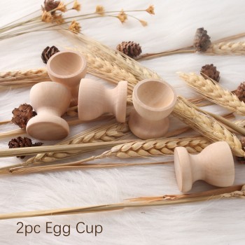2pc Wooden Egg Cups Easter Egg DIY Unfinished Crafts Smooth Surface Wooden Teething Toys Baby Gifts Wood Painting Blocks Toys
