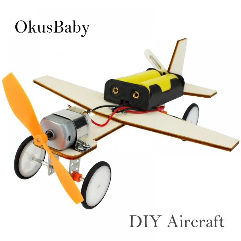 DIY Craft Toys Children Educational Wooden Glide Aircraft Model Assemble Toys Set Electric Plane Student Learning School Lessons