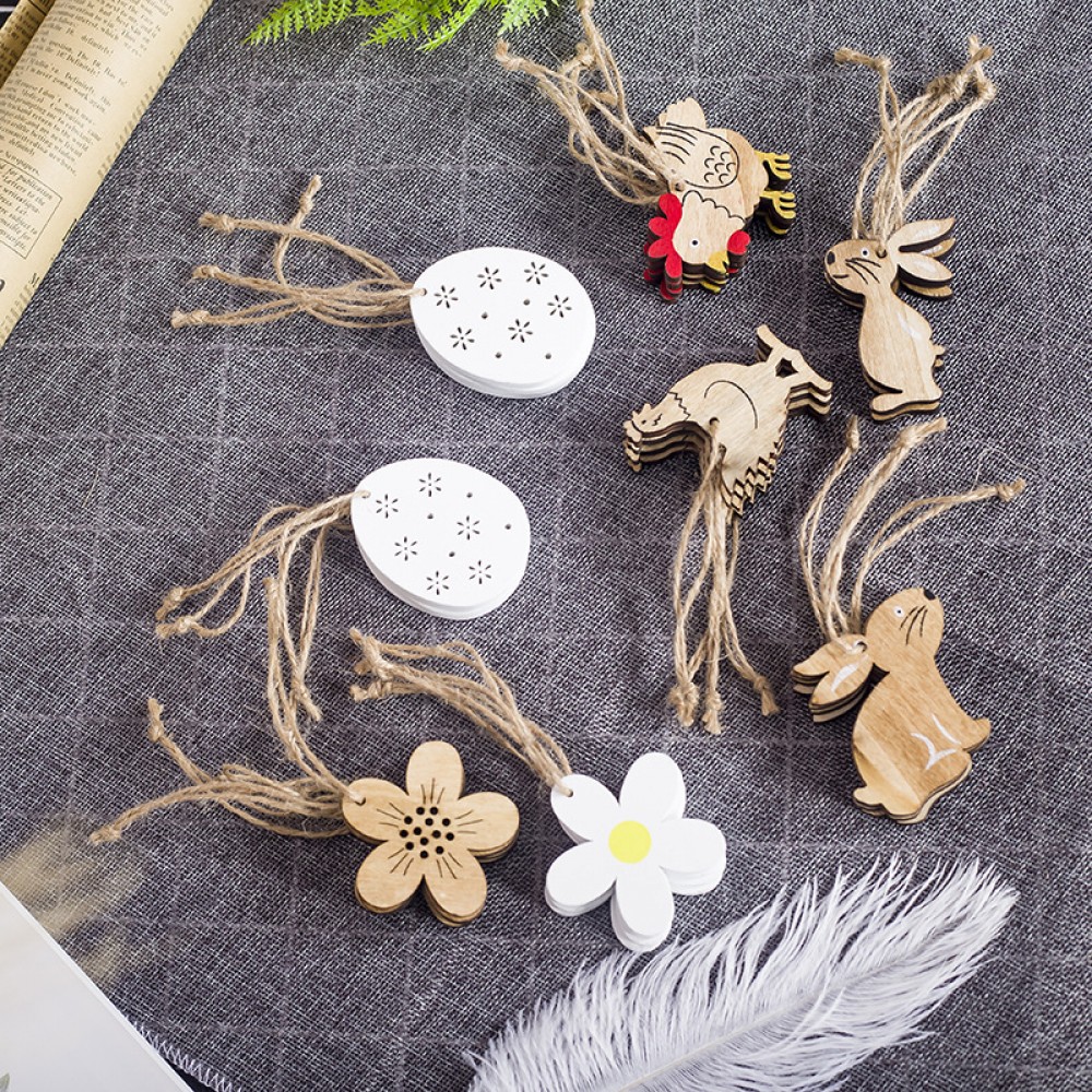 8Pcs Bunny Eggs Easter Decoration Cute Diy Flower Hen Wooden Hanging Ornaments Children Toys Kids Arts And Crafts