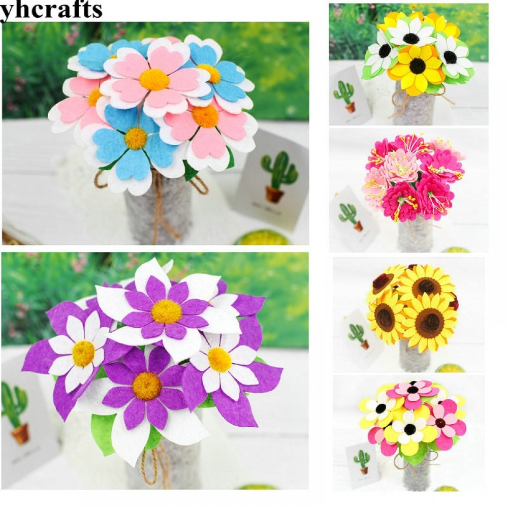 6PCS/LOT,Felt flower bonsai craft kits Kindergarten crafts Home decoration Early learning educational toys Children craft diy