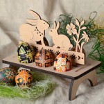 Wooden Creative DIY Craft Easter Eggs Shelves Kids Crafts Bunny Hen Happy Easter Pattern Party Decoration For Home