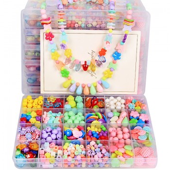 24 Grid Creative DIY Beads Toy with Whole Accessories Set Girls Handmade Art Craft Acrylic Bead Educational Toys for Children