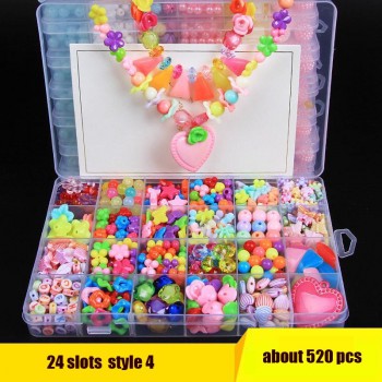 24 Grid Creative DIY Beads Toy with Whole Accessories Set Girls Handmade Art Craft Acrylic Bead Educational Toys for Children