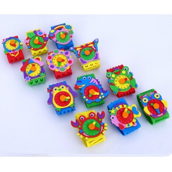 Happyxuan 12 Designs DIY 3D EVA Foam Craft Sticker Handmade Watch Clock Learning Kids Kindergarten Educative Games New Toys 2019
