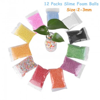 12 Packs Slime Foam Balls Set DIY Craft Foam Beads Toys Micro Polystyrene Styrofoam Pop 2-3mm Best DIY Craft Toy Gifts