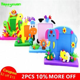 Happyxuan 4pcs/lot Cartoon Animal Photo Frames Handmade DIY Cute Eva foam Craft Kits Stickers Puzzle Children Series HQ1092