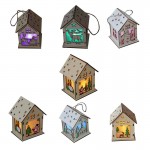 Children Christmas Tree DIY Hanging House Toy Christmas Luminous Wooden House Christmas Decoration Ornament Craft toy