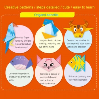 96pcs DIY 3D Origami Paper Childrens Toy Flower Animal Art Handcraft Paper Book Paper-cut Learning Toy Stacked Paper Kids Gift