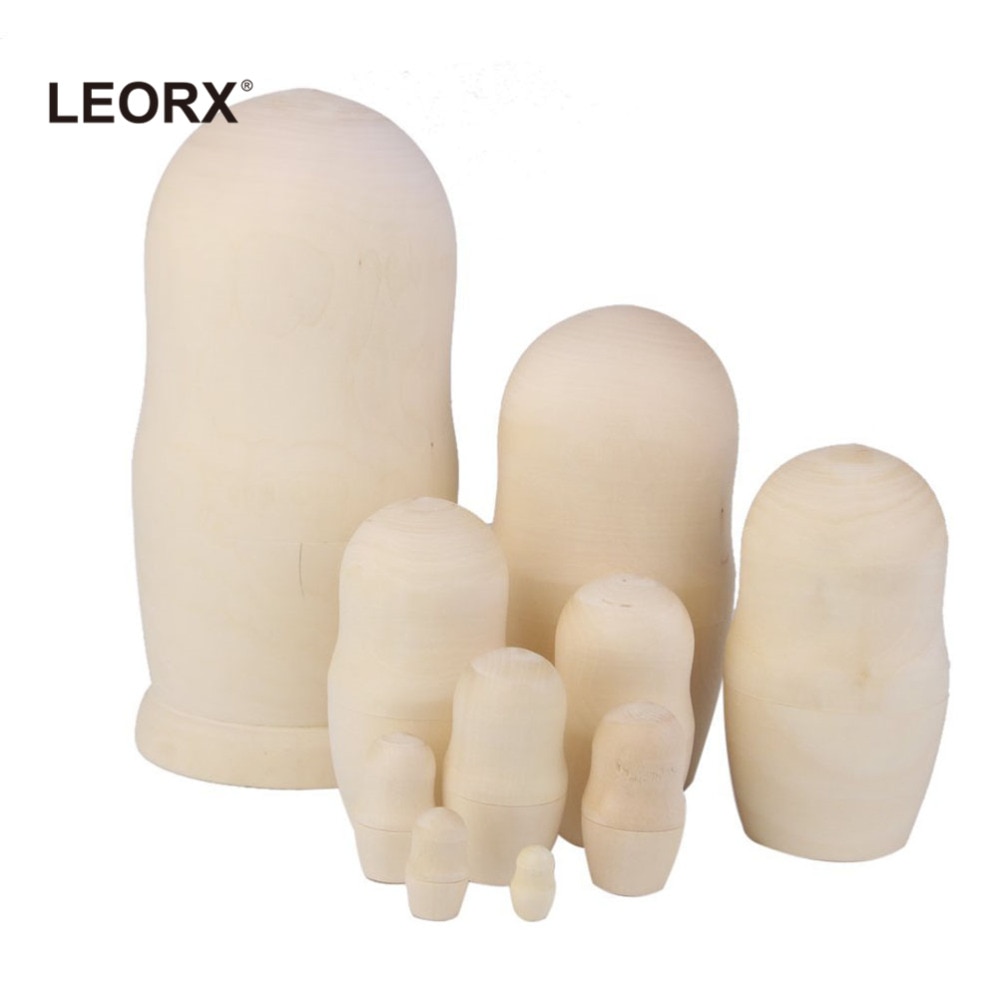 A Set of 10pcs Wooden Russian Nesting Dolls Handmade White Body Matryoshka  Dolls DIY Bisque
