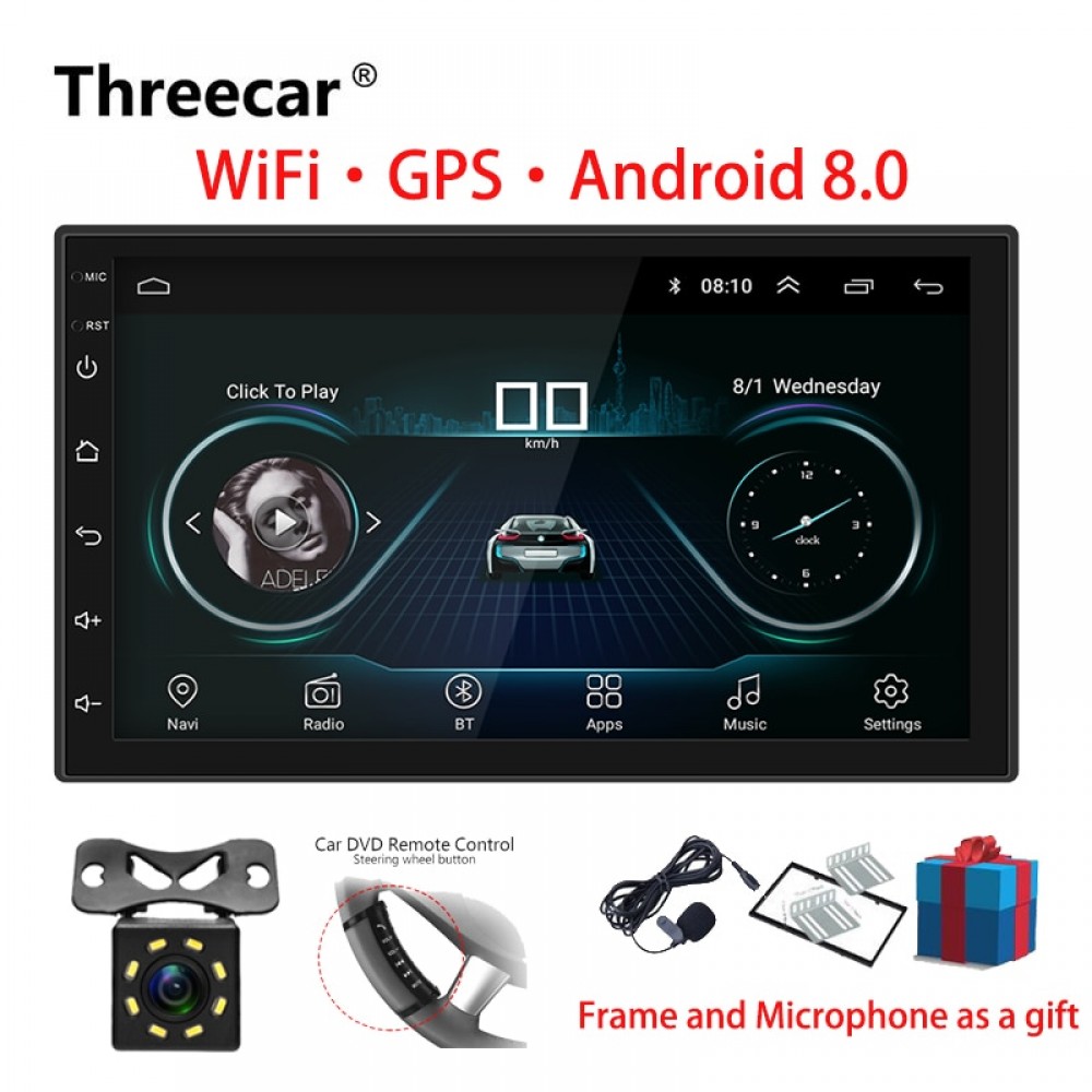 2 Din Car Radio Android 8.0  Universal GPS Navigation Bluetooth Touchscreen Wifi Car Audio Stereo FM USB Car Multimedia MP5