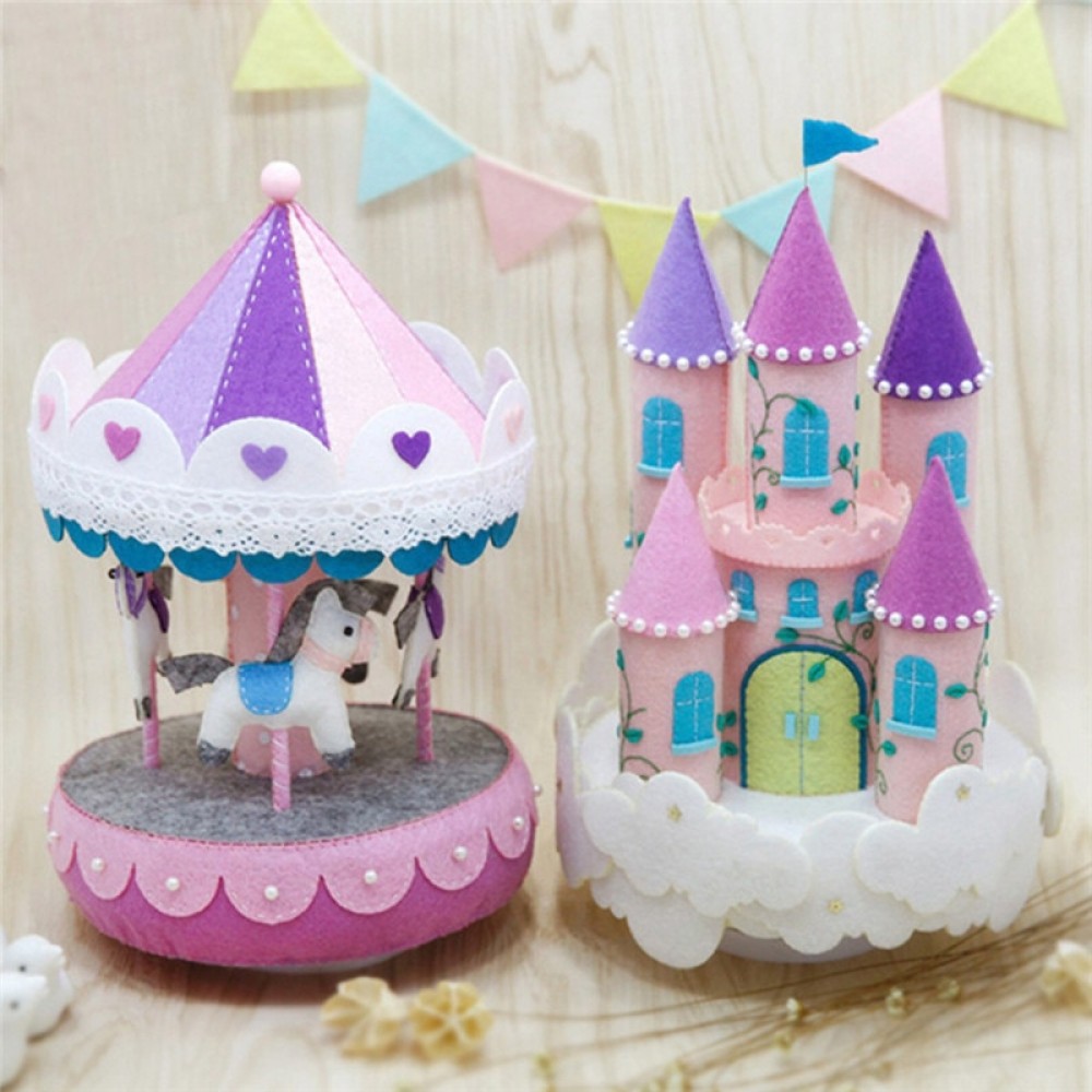 Needle Felt Pack DIY Purple Carousel Music Toys Handwork Birthday Christmas For Kids Toy Sewing Felt Fabric Handmade Craft