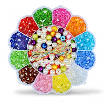 350pcs DIY Beads Toys Acrylic Colorful Mixing with Flower Box Charm Beads for DIY Jewelry Toy for Children