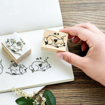PIKAALAFAN Cute Cat Series Boxes Wood Stamp Scrapbook DIY Photo Album Card Decoration Craft Wooden Rubber  Stamp Toy