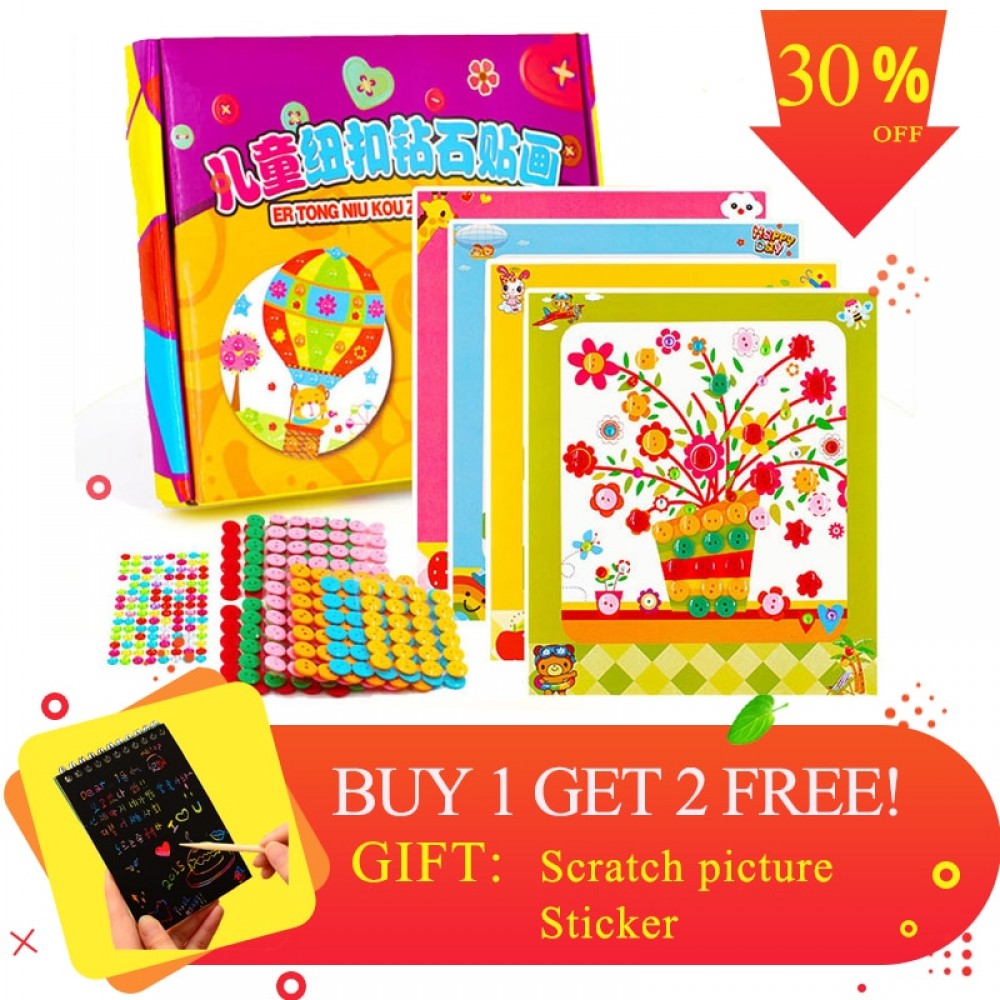 Novel and interesting DIY Button Stickers Kids Handmade Painting Craft Kit Learning Educational Drawing Board Toys For Children