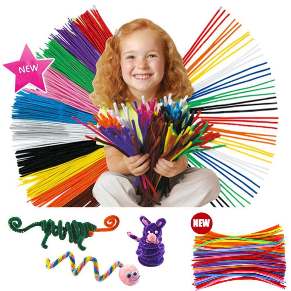 100Pcs Kids Child Craft Plush Sticks Handmade Art DIY Materials Shilly Stick Toys Childrens Educational DIY Toys for Children