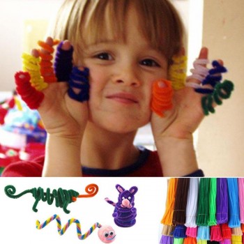 100Pcs Kids Child Craft Plush Sticks Handmade Art DIY Materials Shilly Stick Toys Childrens Educational DIY Toys for Children