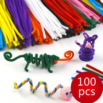 100Pcs Kids Child Craft Plush Sticks Handmade Art DIY Materials Shilly Stick Toys Childrens Educational DIY Toys for Children
