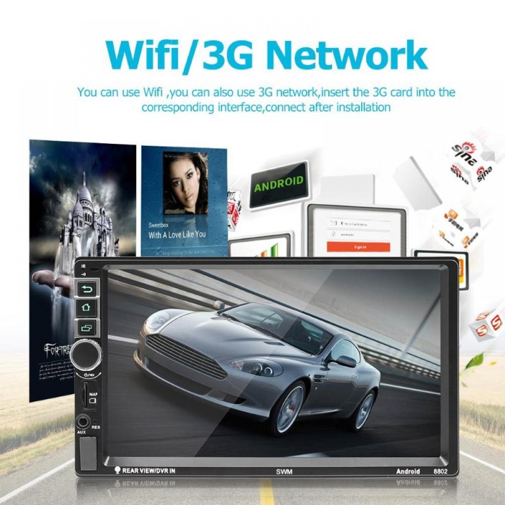 SWM 8802 2Din Android 7.1 Car Stereo MP5 Player GPS Navi RDS FM AM Radio Bluetooth Remote Control Reset Button Function