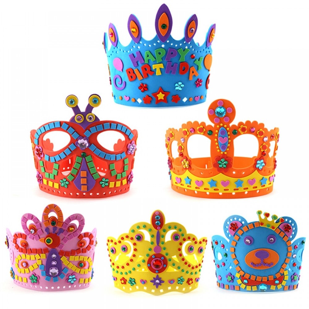 6pcs Children EVA sticker Crown Handmade Toy Kids DIY Birthday Hat Stickers Kindergarten Supply Educational Craft Toy