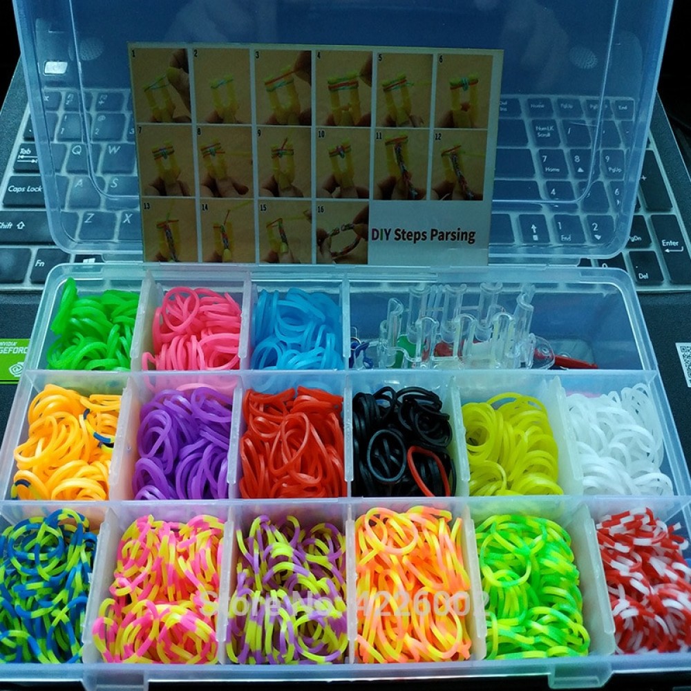1500pcs Rubber Loom Bands Box DIY Weaving Set Creative Bracelet Machine Kit Girls Gift Rezinochki Children Kids toys for 8 years