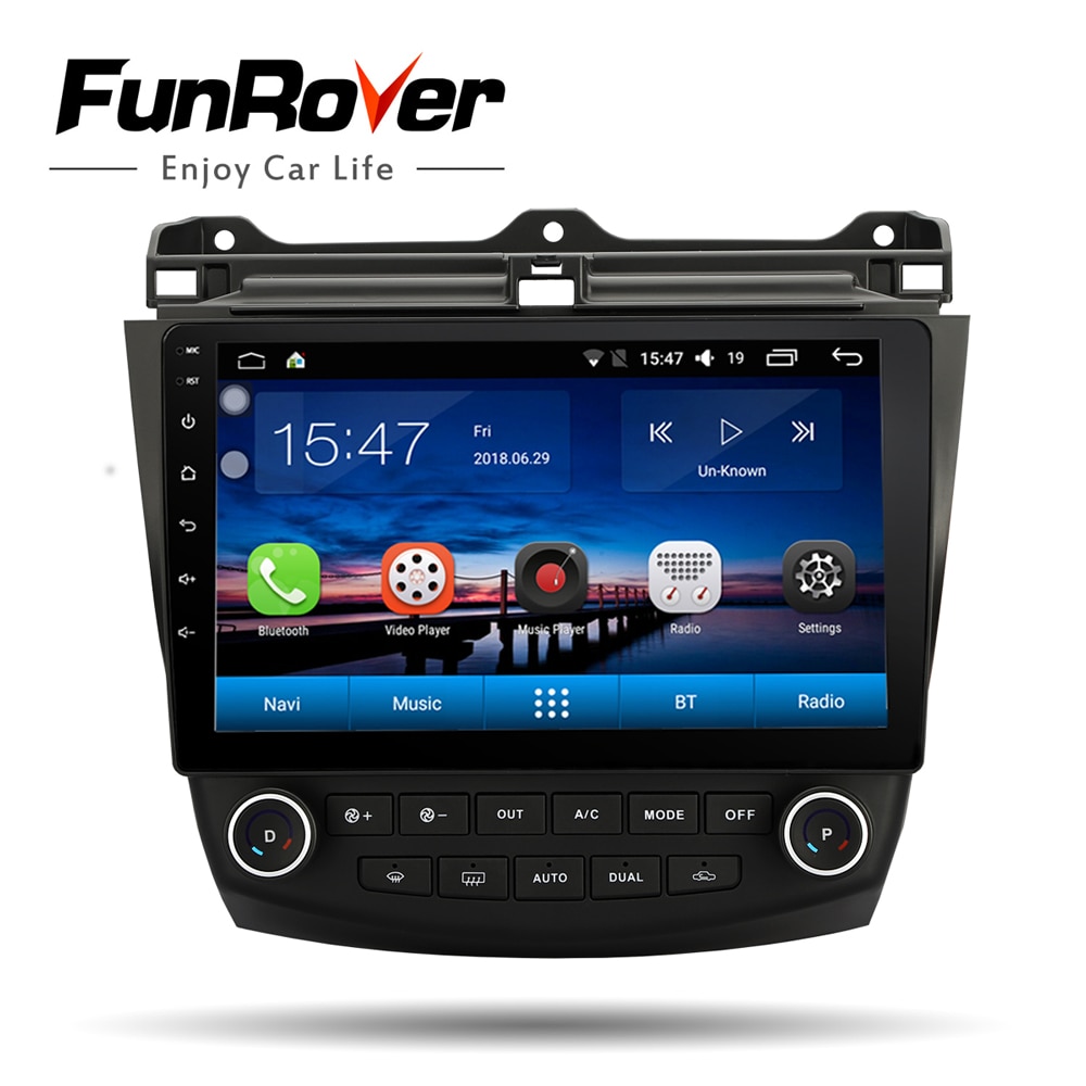 Funrover Car Multimedia player 10.1Android 8.0 2 din Car DVD gps radio for Honda Accord 7 2003-2007 wifi GPS navigation RDS BT