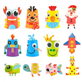 12pcs Children 3D DIY handmade paper cups sticker material kit / Whole set Kids kindergarten school art craft educational toys